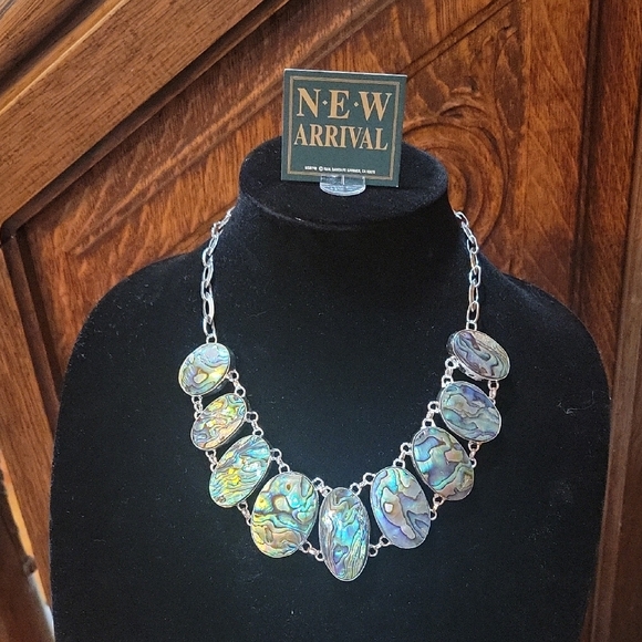 925 Sterling Silver Jewelry - Elegant Sterling Silver 925 Abalone STATEMENT Necklace Gift Or To Keep